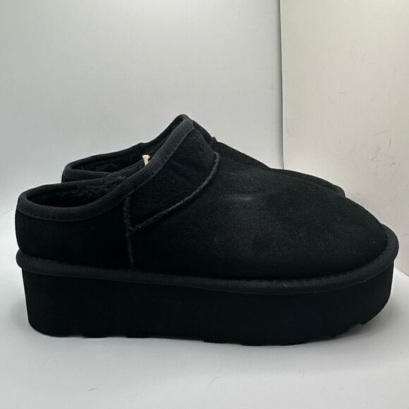 CUSHIONAIRE Women's Genuine Suede Cozy Mule Platform +Memory Foam 9 BLACK - Picture 1 of 7